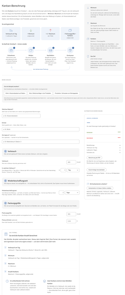 Vorschau: Kanban-Berechnung