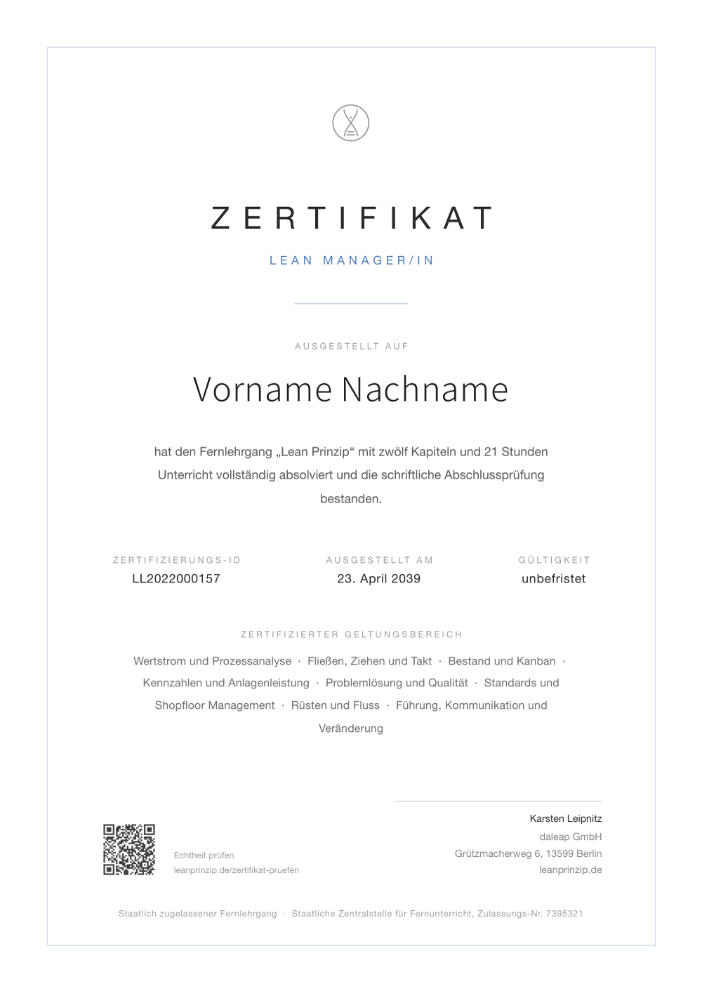 Zertifikat zum Lean Manager/in
