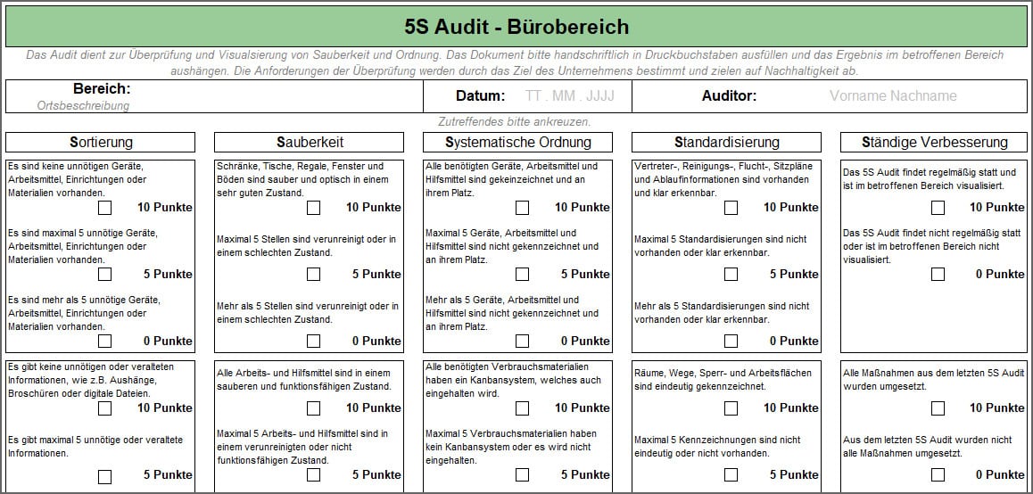 5S Audit - Bürobereich