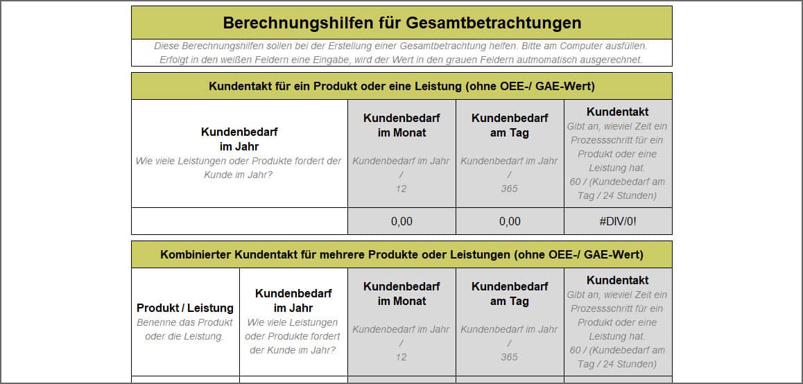 Berechnungshilfen für Gesamtbetrachtungen
