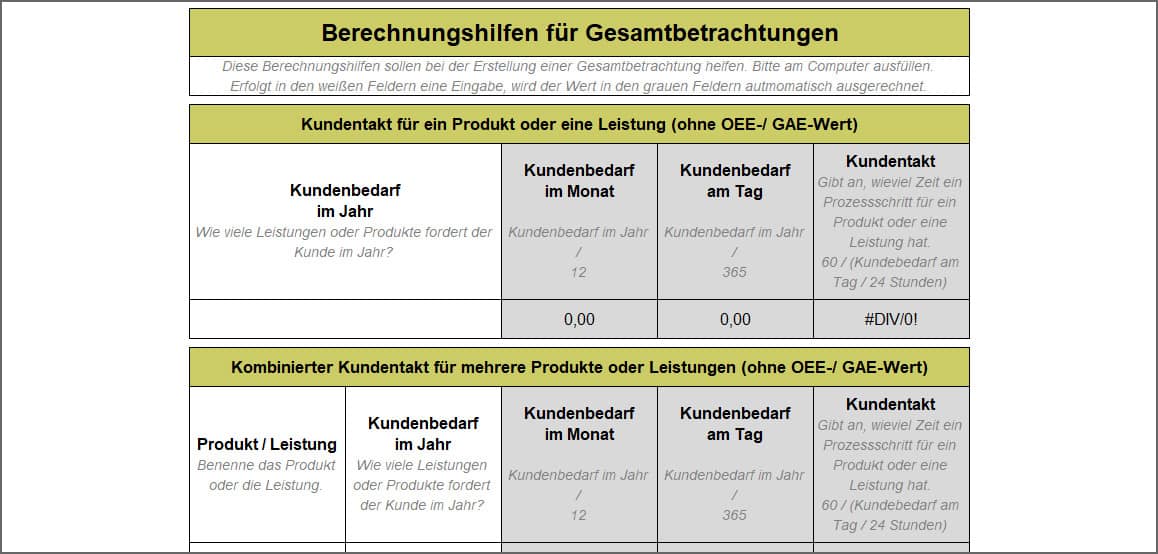 Berechnungshilfen für Gesamtbetrachtungen