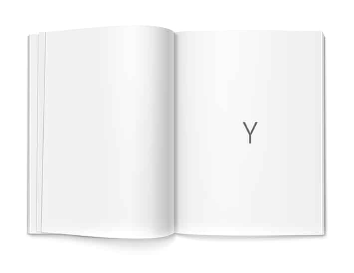 Wörterbuch aufgeklappt mit dem Buchstaben Y