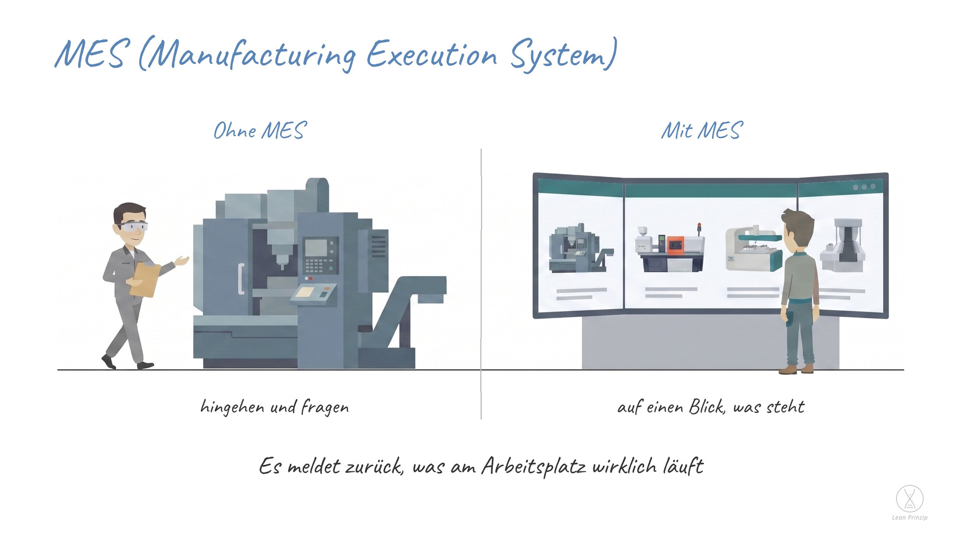 MES (Manufacturing Execution System): Ein MES ist die Ebene zwischen der Planung und den Arbeitsplätzen: Es sagt, was als