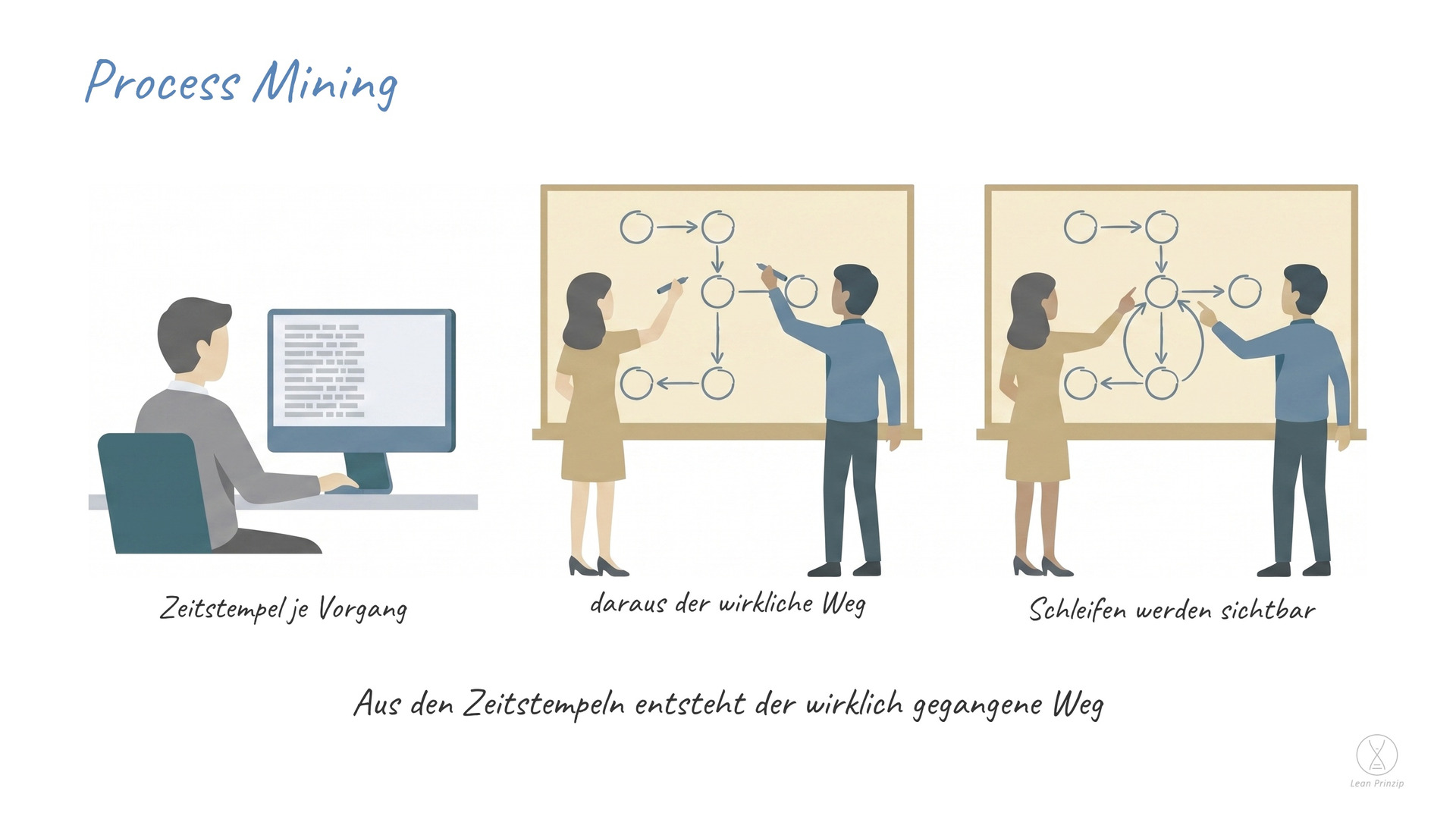 Process Mining: Process Mining, auf Deutsch etwa Prozess-Schürfen, liest aus den Zeitstempeln der IT-Systeme heraus, wie ein