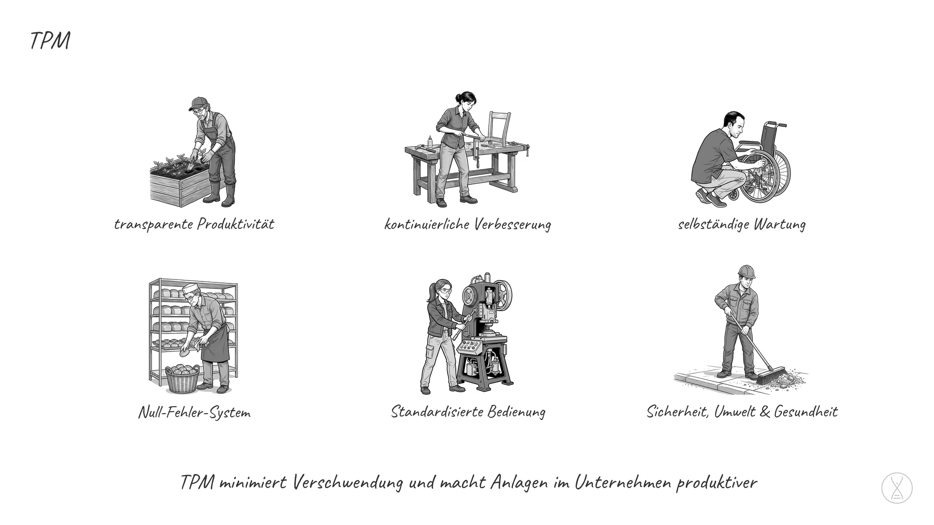 TPM: eine Bündelung von Methoden und Strategien, um Maschinen und Anlagen in Unternehmen produktiver zu gestalten.